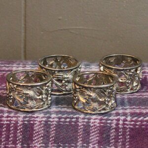 Pheasant Openwork Silver Tone Napkin Rings Set of Four